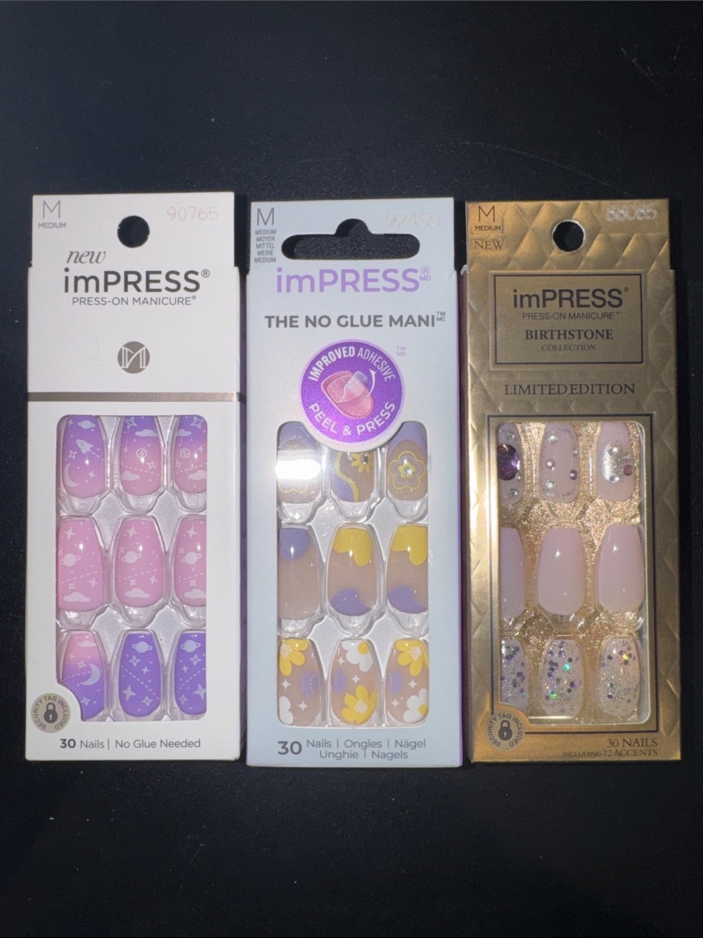 imPRESS Press-On Manicure Nail Set - Pink & Purple Designs (Assorted) 3 Pack